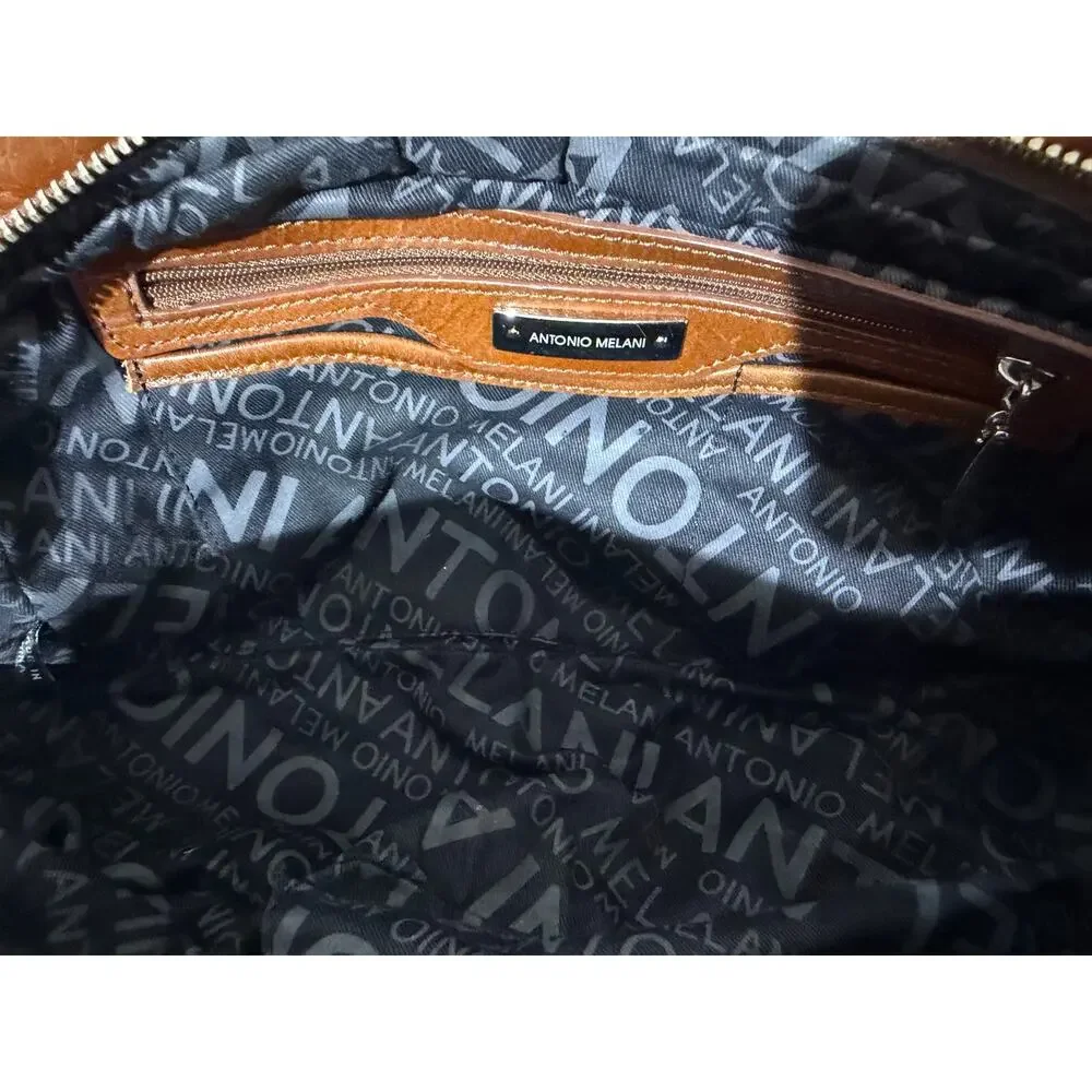 Antonio Melani Brown Satchel Handbag Double Handle Silver Tone Hardware